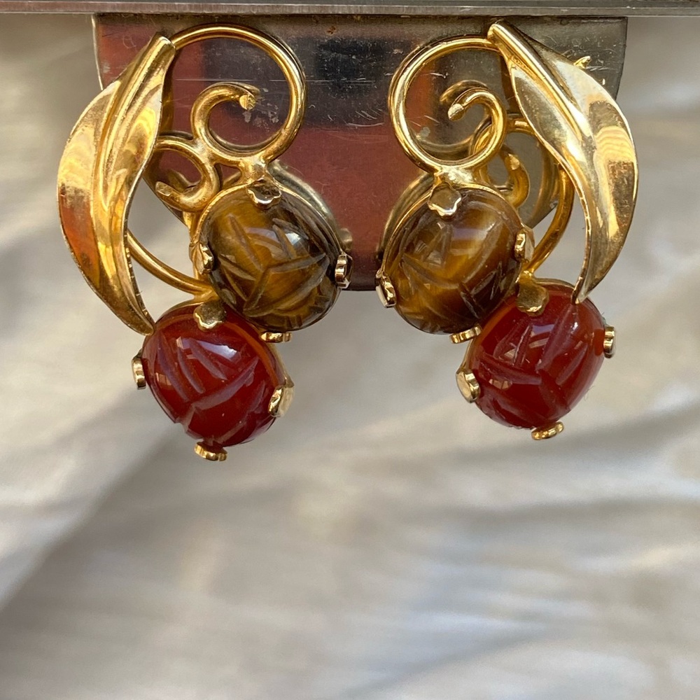 12k Gold-Filled Scarab Earrings by Burt Cassell